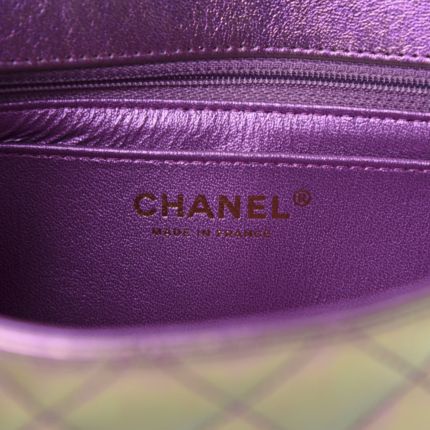 Iridescent Lambskin Quilted Mini Rectangular Flap Purple
