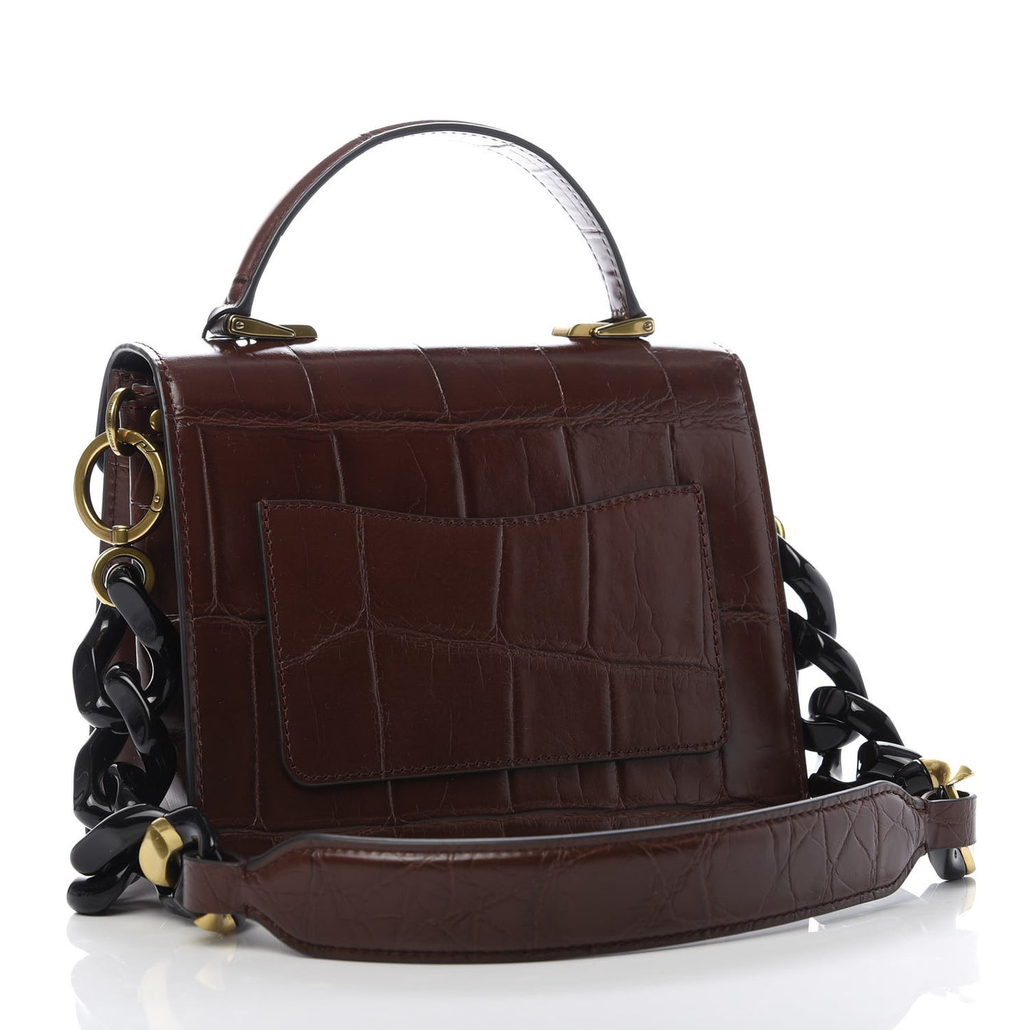 Calfskin Crocodile Embossed Uptown Shoulder Bag Brown