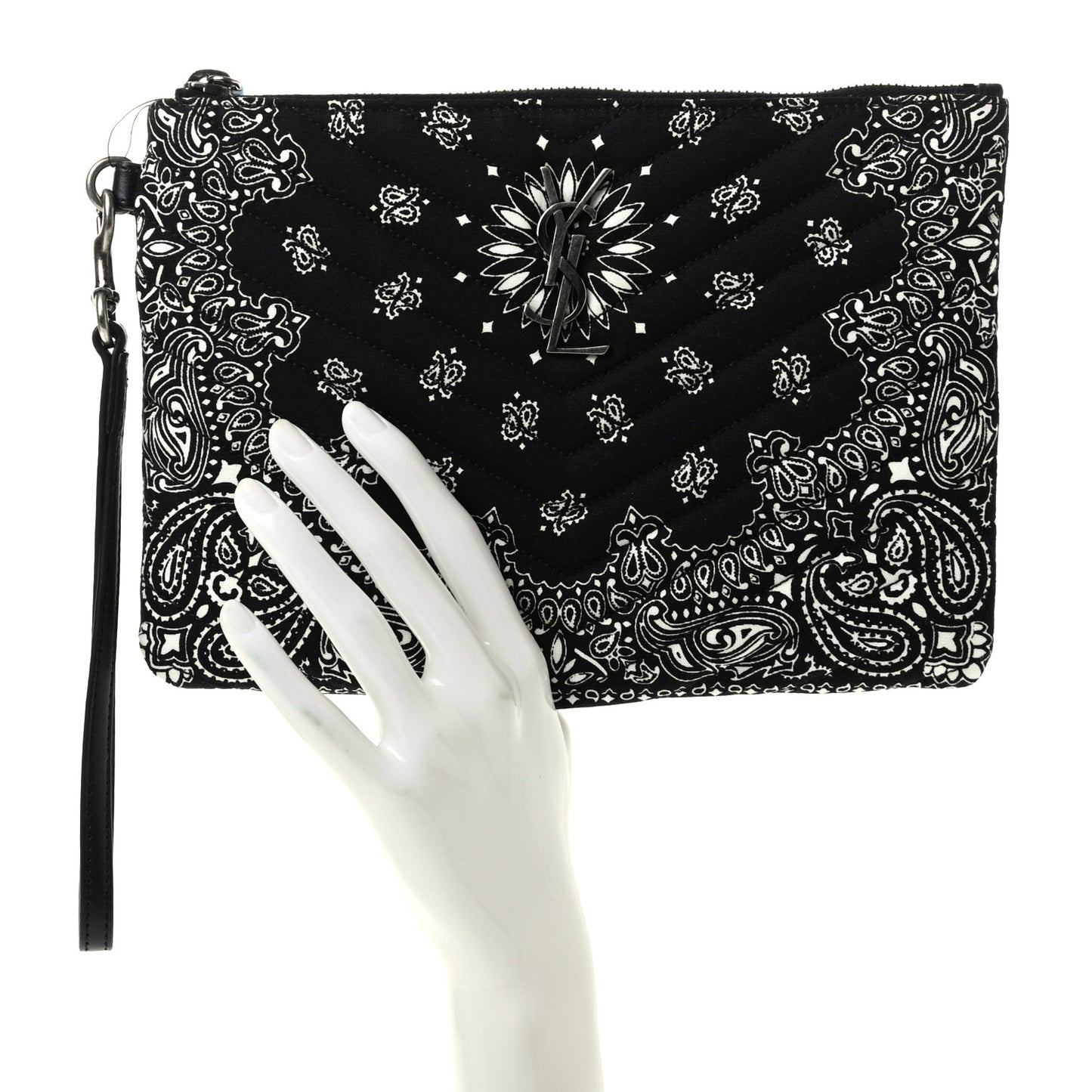 Canvas Bandana Chevron Monogram A5 Wristlet Black