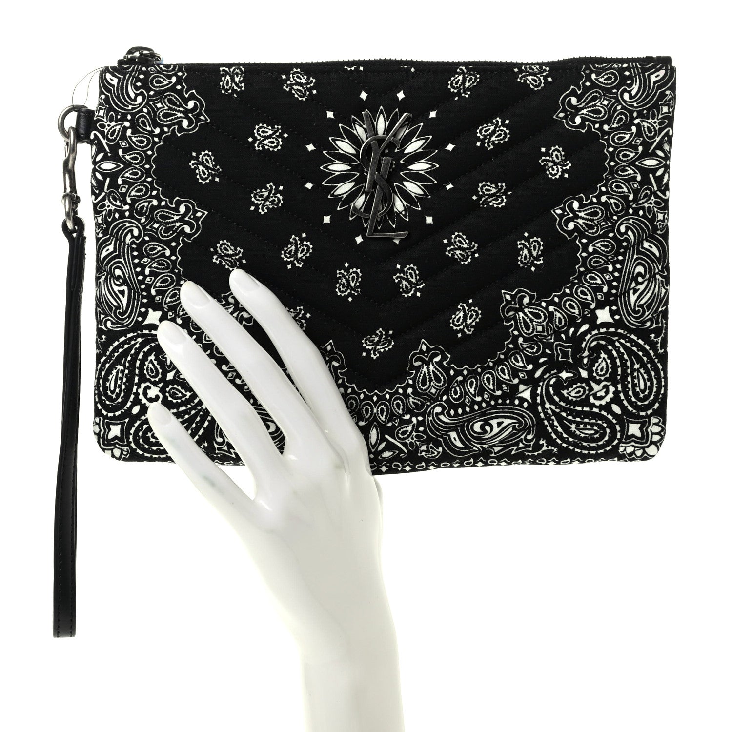 Saint Laurent Canvas Bandana Chevron Monogram A5 Wristlet Black 2 of 8