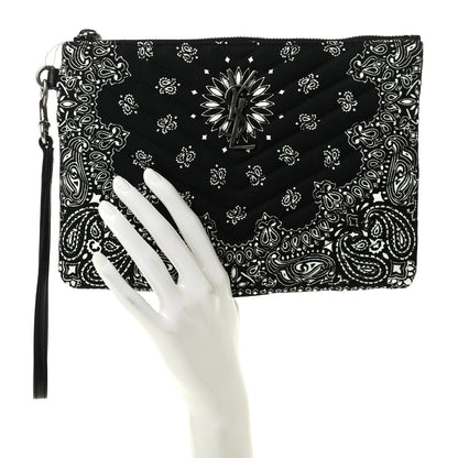 Saint Laurent Canvas Bandana Chevron Monogram A5 Wristlet Black 2 of 8
