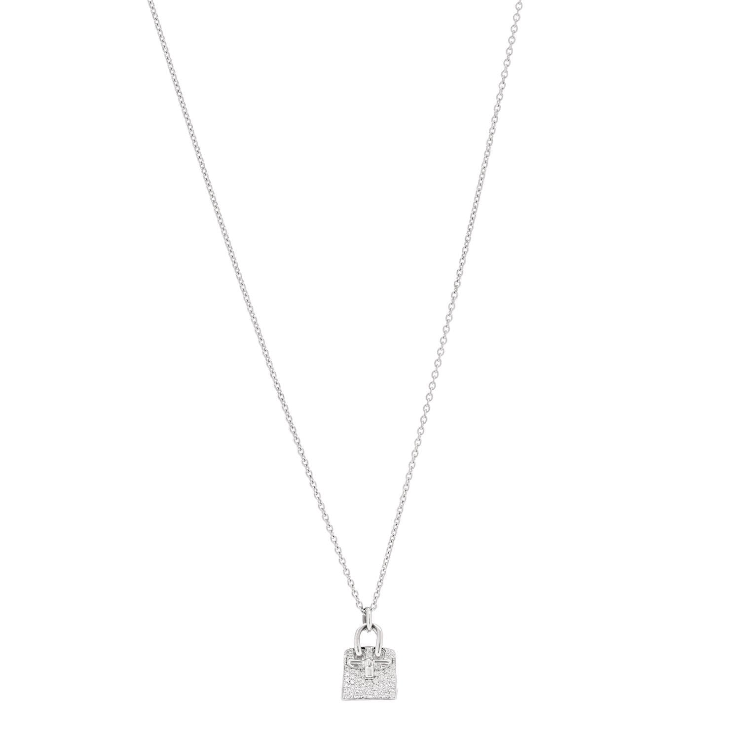 Hermes 18K White Gold Diamond Birkin Amulettes Pendant Necklace 1 of 5