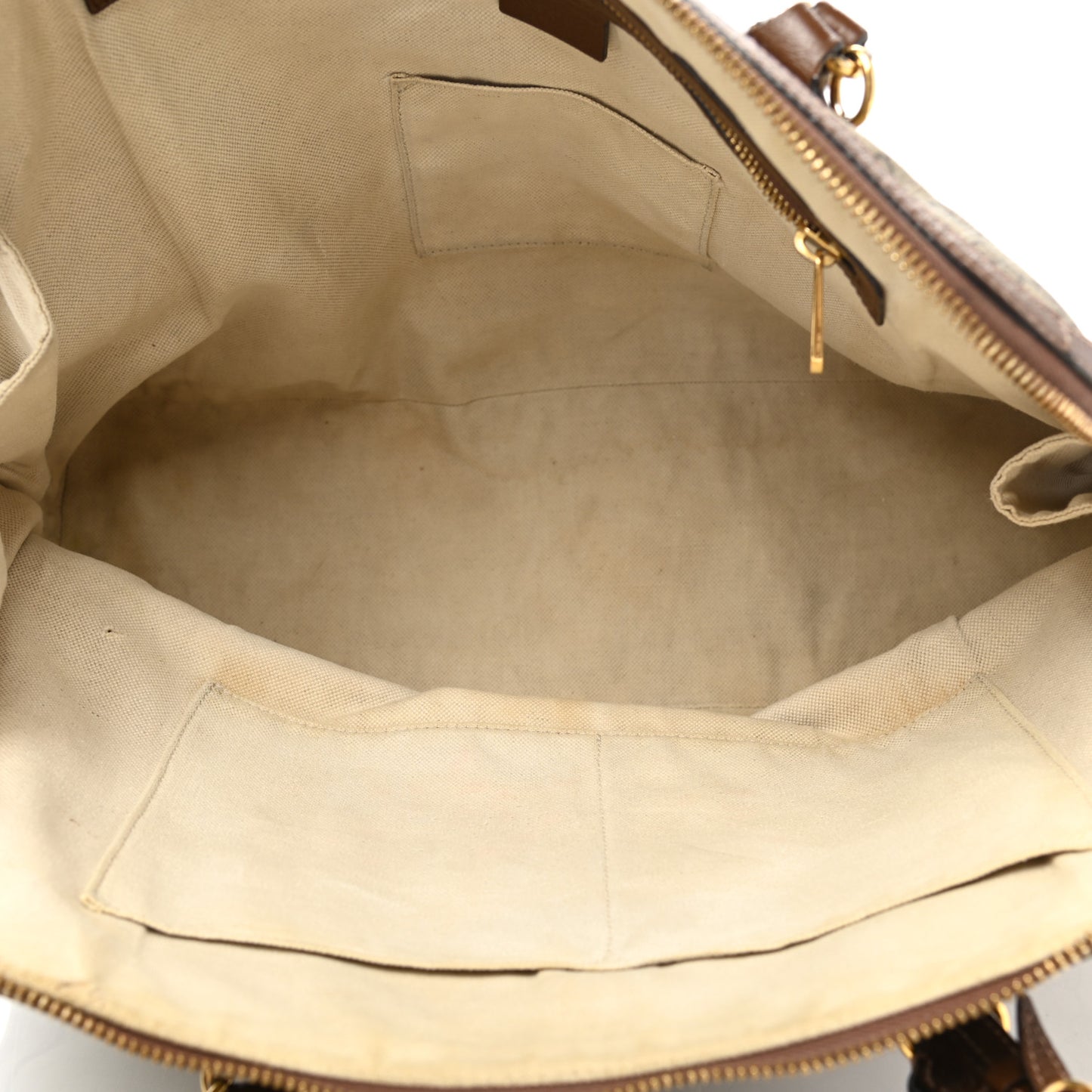 GG Supreme Monogram Azalea Calfskin Horsebit 1955 Duffle Bag Beige Ebony Brown Sugar