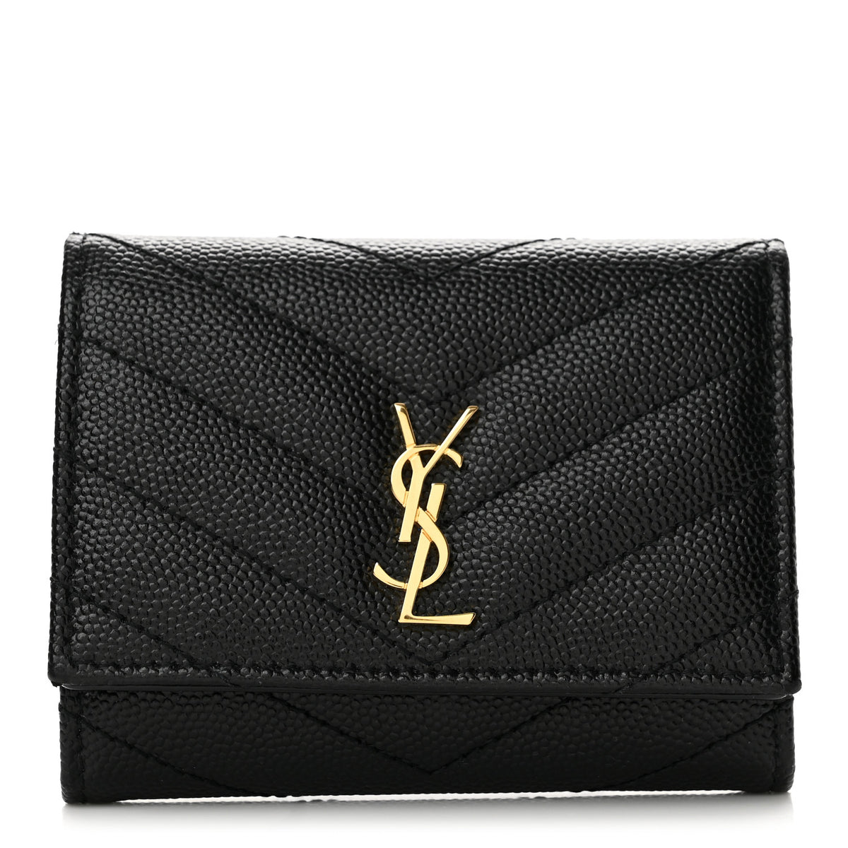 Saint Laurent Grain de Poudre Matelasse Cassandre Monogram Slim Key Case Black 1 of 11