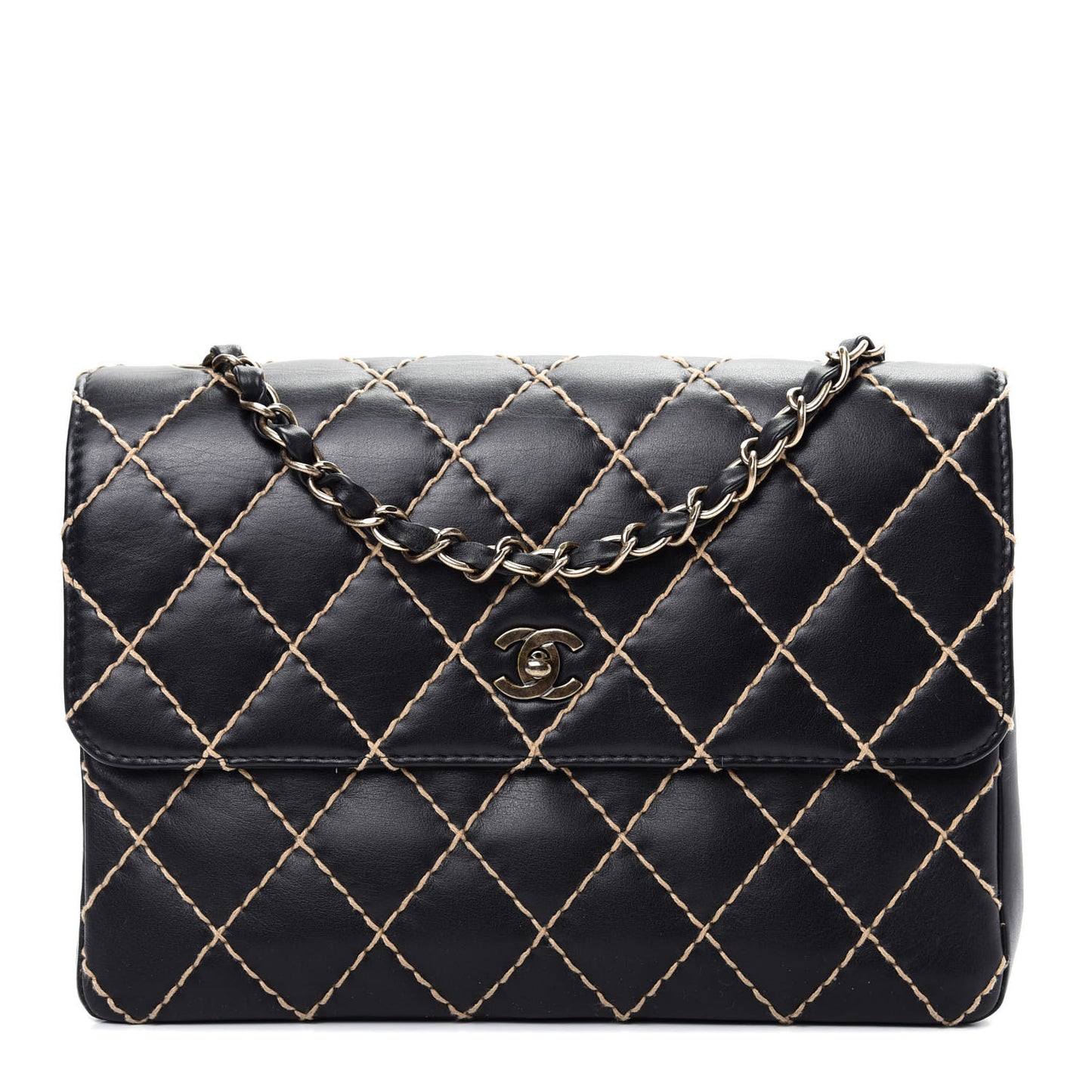 Calfskin Wild Stitch Jumbo Flap Black