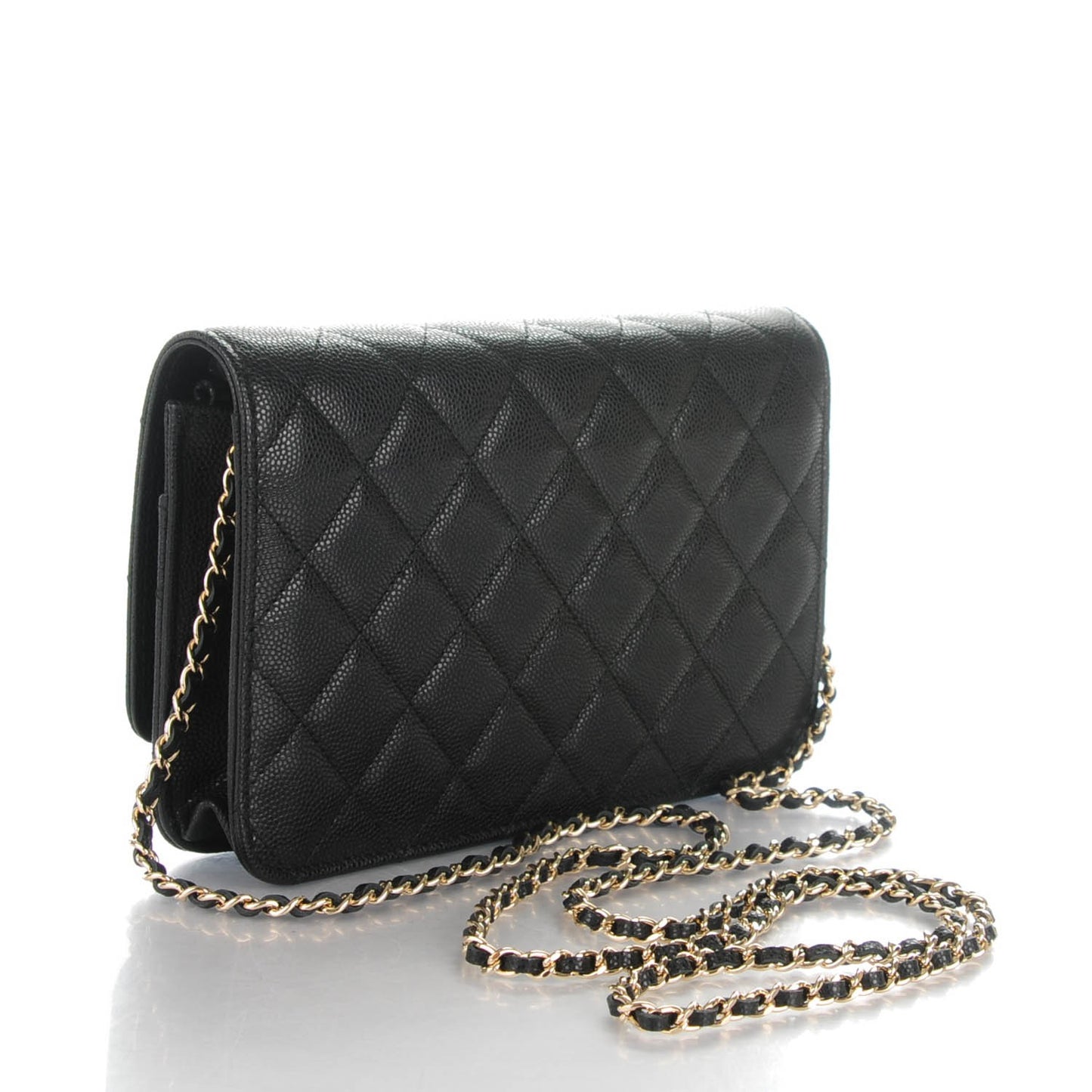 Caviar Quilted Golden Class Wallet On Chain WOC Black