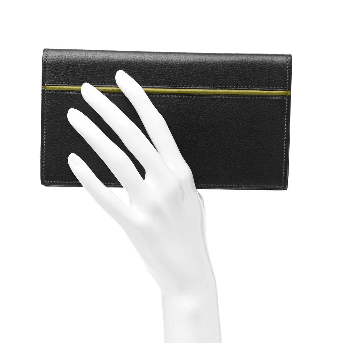 Taurillon Clemence MC2 Fleming Checkbook Holder Bleu Nuit Vert Chartreuse