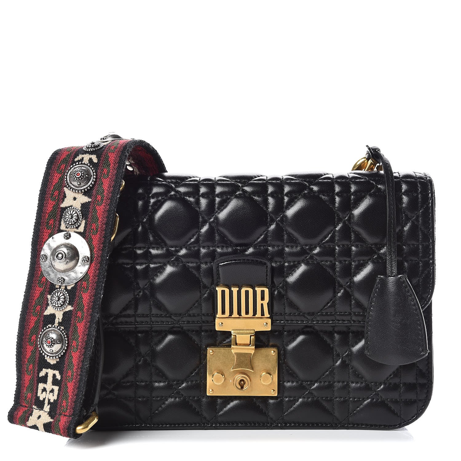 Christian Dior Lambskin Cannage Large Dioraddict Flap Bohemian Strap Black 1 of 11