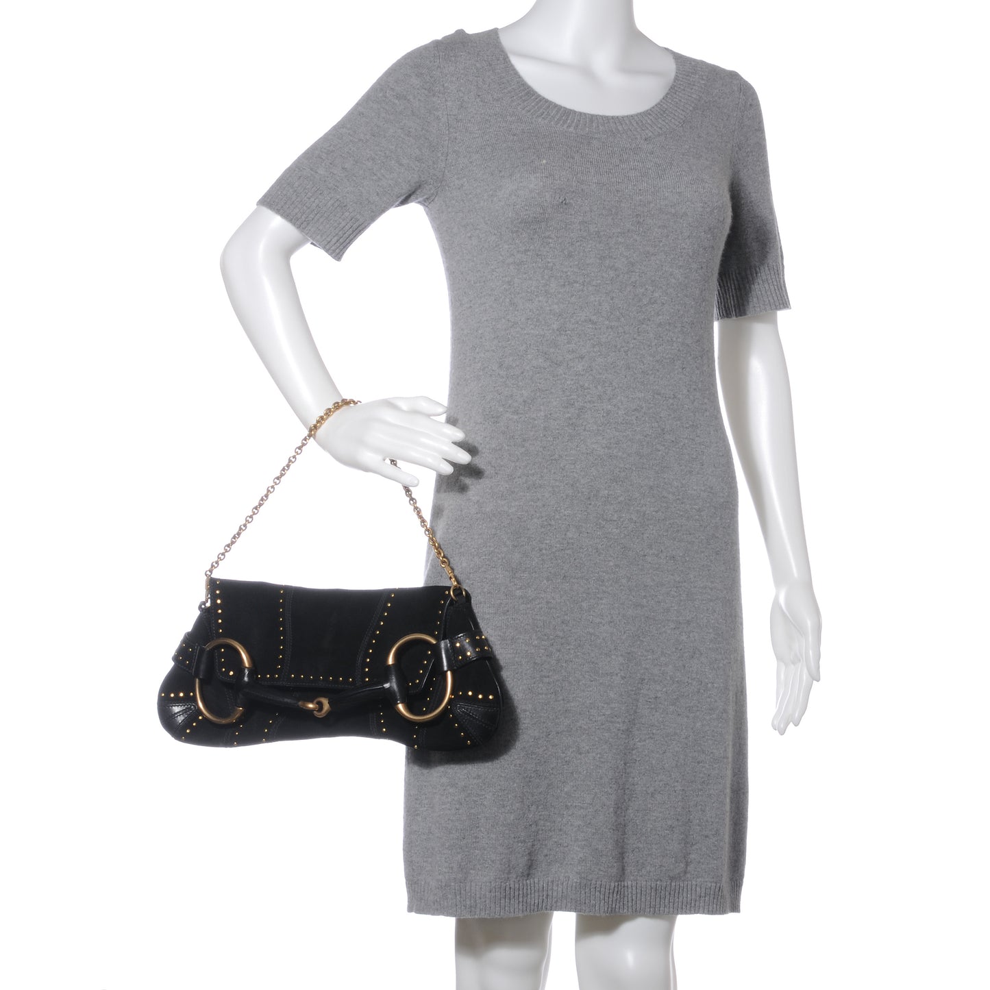 Suede Studded Horsebit Clutch Bag Black