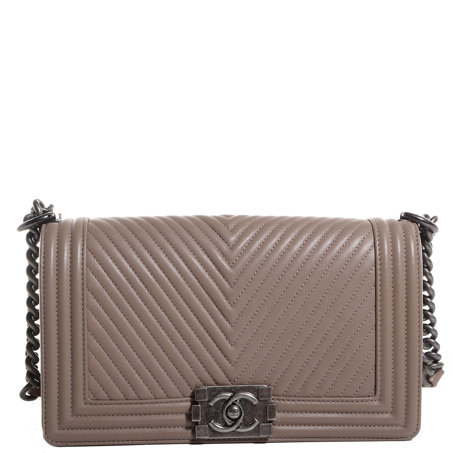 Chanel Calfskin Chevron Medium Boy Flap Taupe 1 of 8
