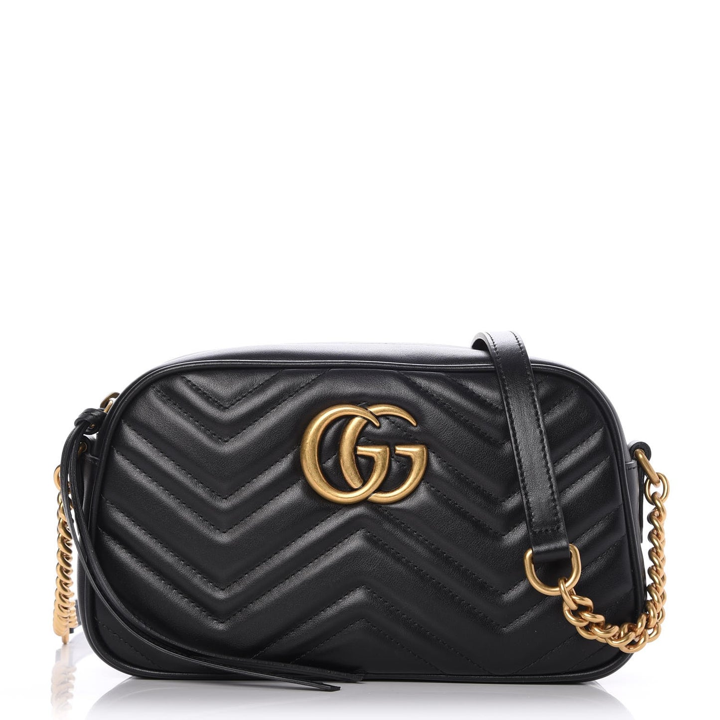Calfskin Matelasse Small GG Marmont Chain Shoulder Bag Black