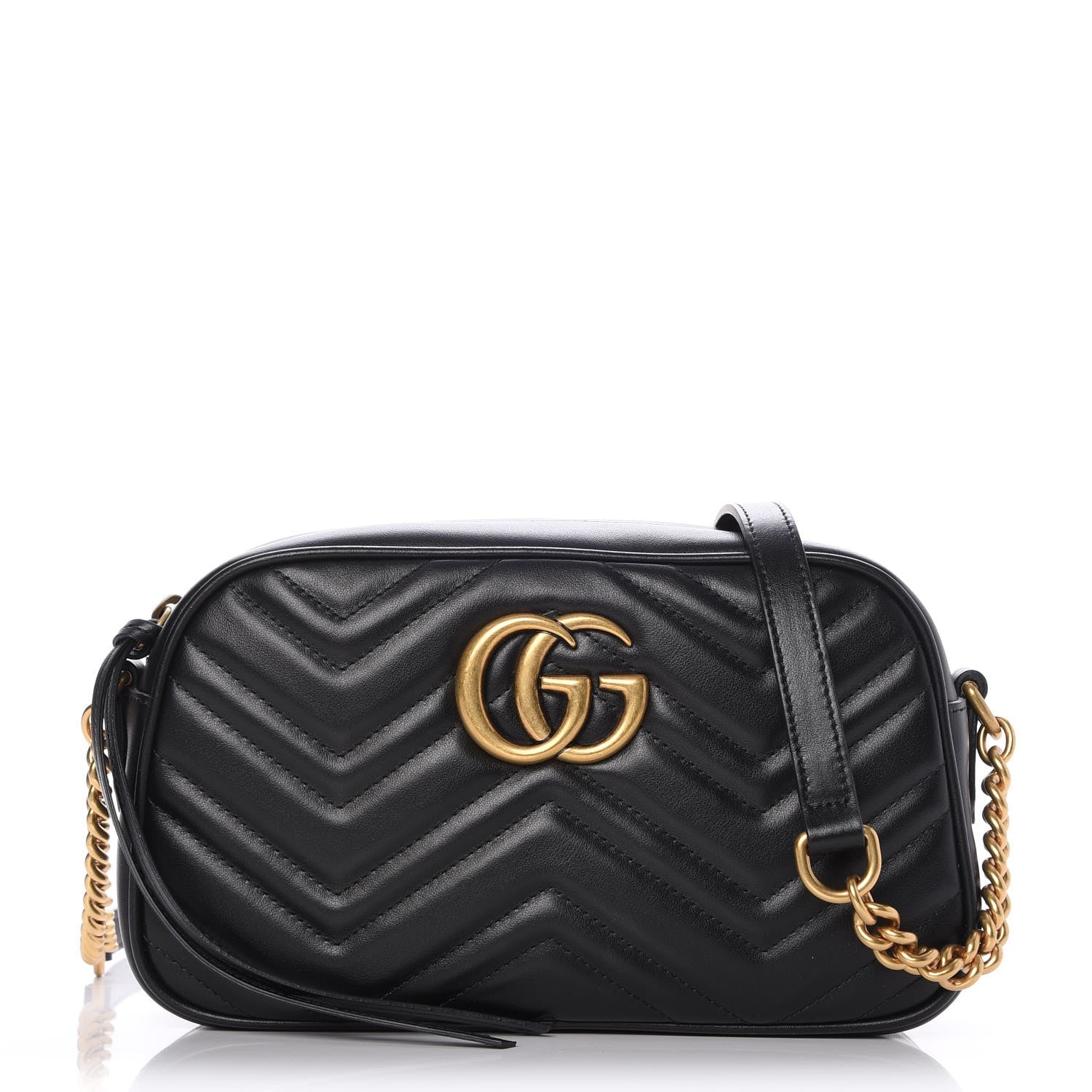 Gucci Calfskin Matelasse Small GG Marmont Chain Shoulder Bag Black 1 of 7