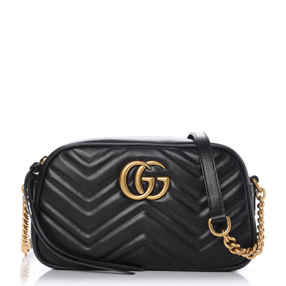 Gucci Calfskin Matelasse Small GG Marmont Chain Shoulder Bag Black 1 of 7