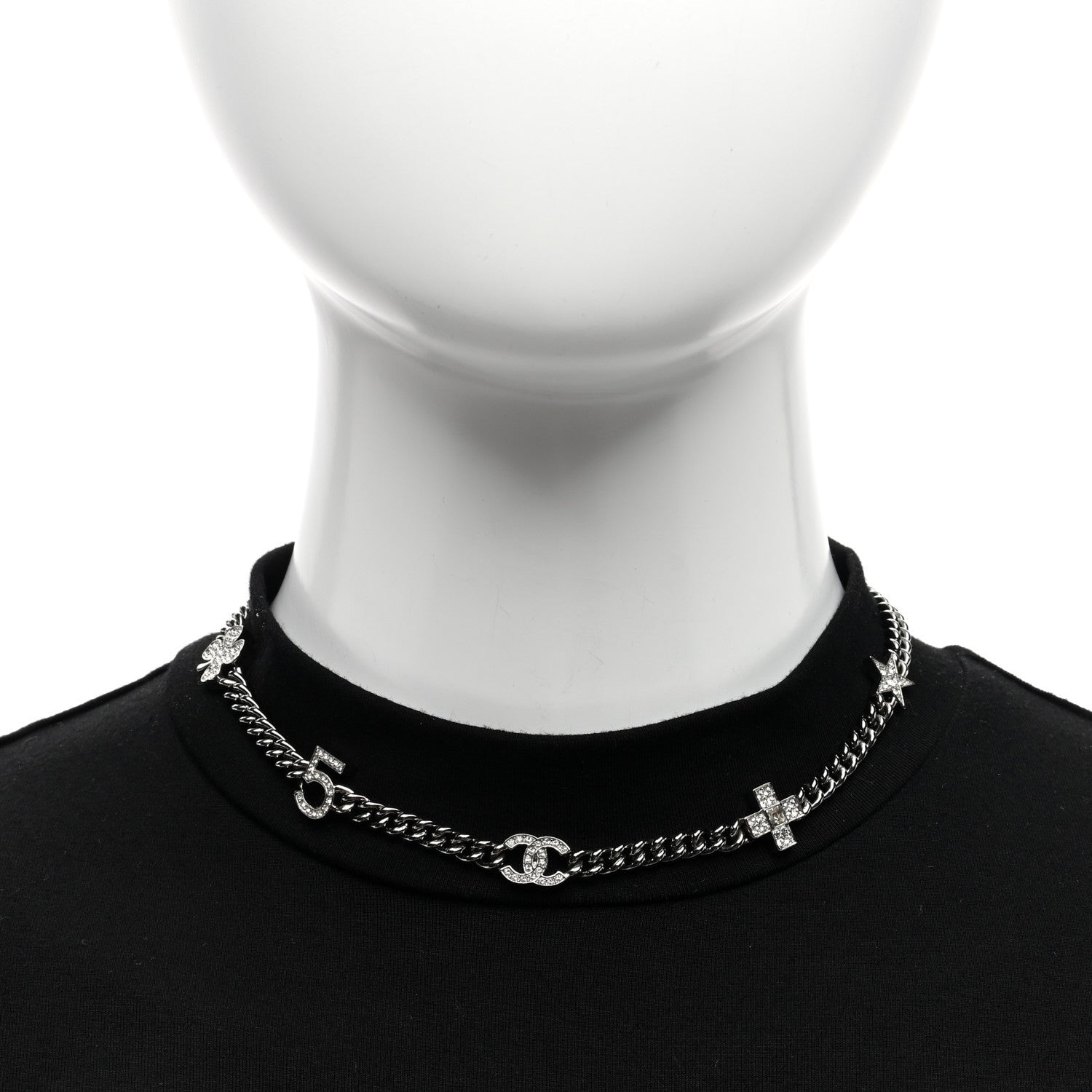 Chanel Ruthenium Crystal Chain CC Lucky Charms Choker Silver 2 of 5