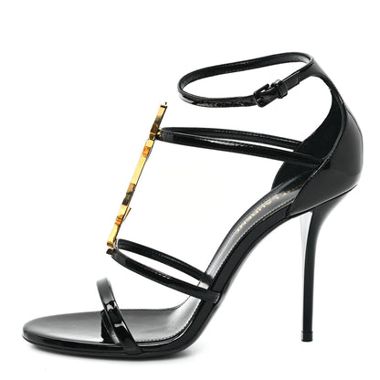 Saint Laurent Patent Cassandra 100 Ankle Strap Sandals 37 Black 1 of 10
