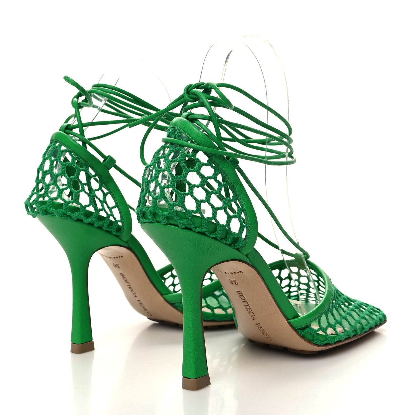 Mesh Nappa Stretch Ankle Tie 90mm Sandals 36 Grass