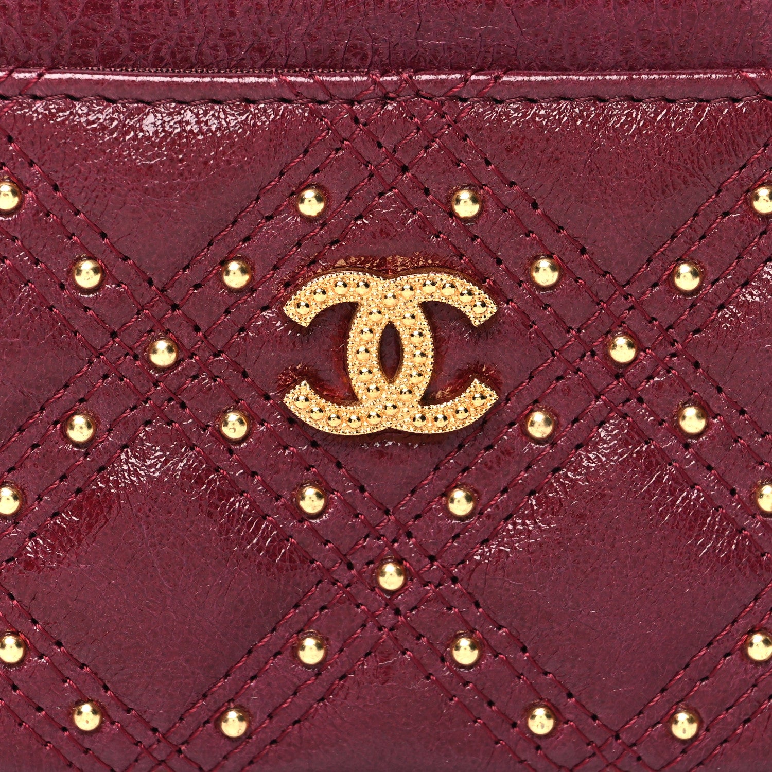 Chanel Glazed Calfskin Studded Quilted Card Holder Burgundy 9 of 10
