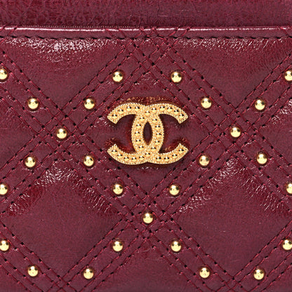 Chanel Glazed Calfskin Studded Quilted Card Holder Burgundy 9 of 10