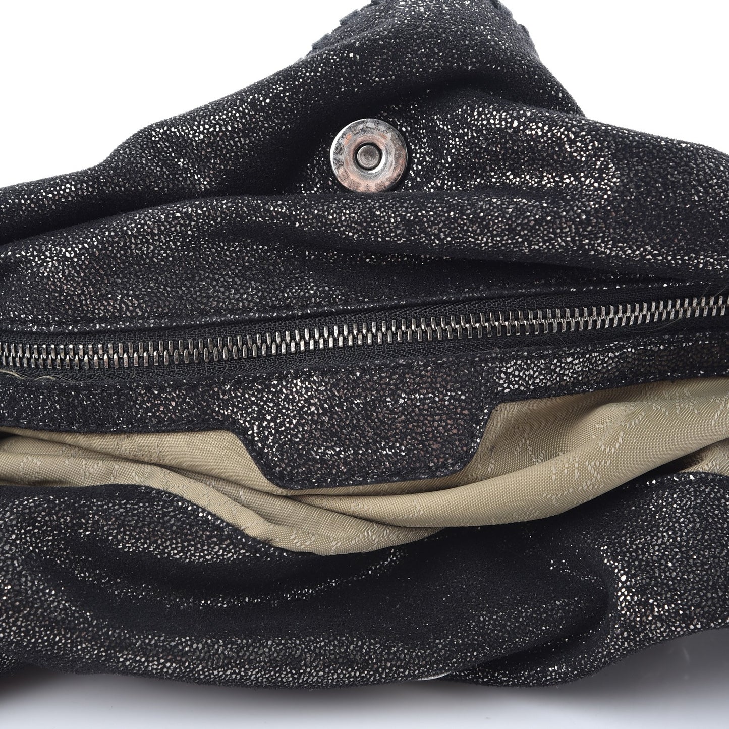 Chamois Shiny Dotted Falabella Fold Over Tote Ruthenium