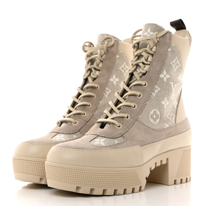 Louis Vuitton Suede Calfskin Laureate Platform Desert Boots 38.5 Taupe 3 of 9