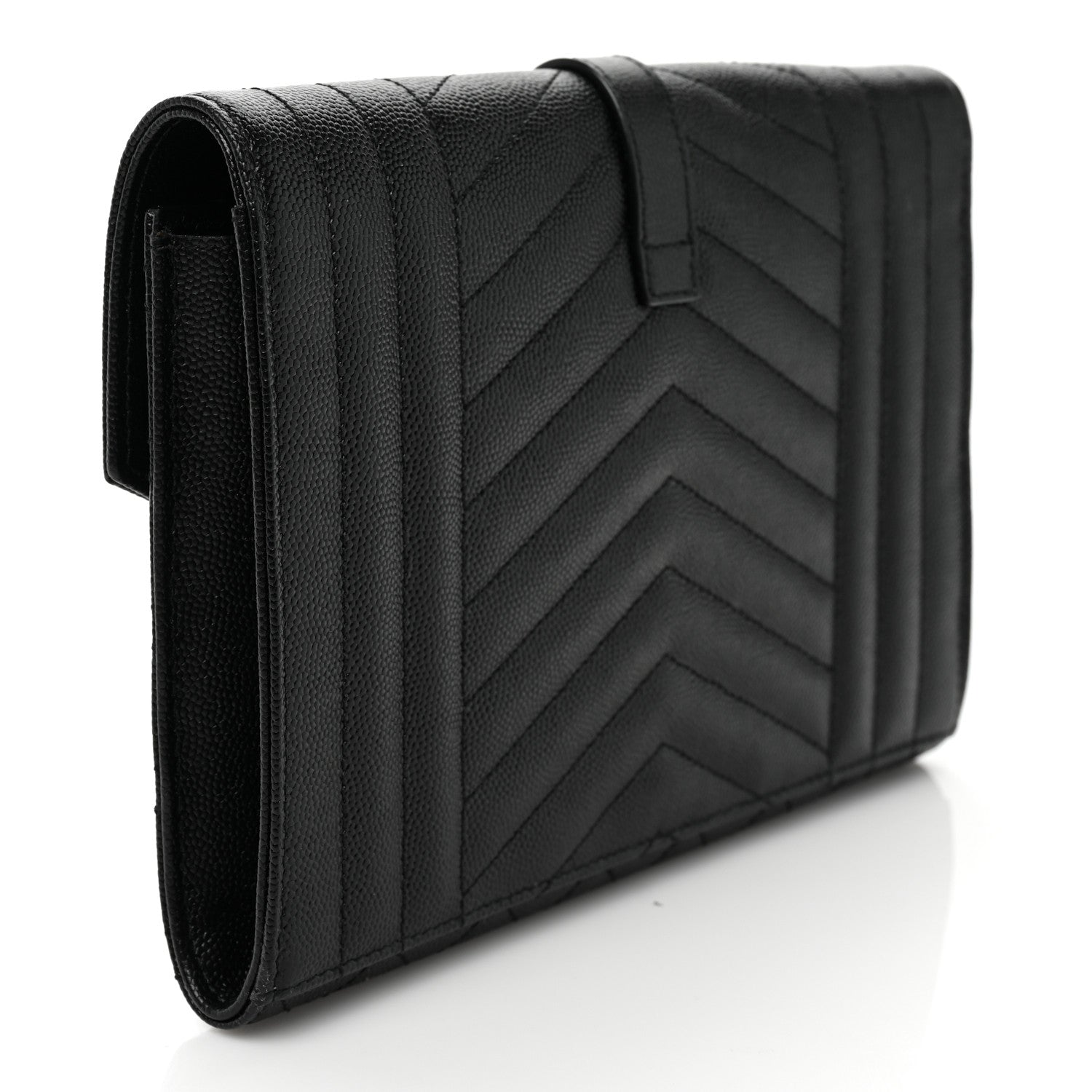 Saint Laurent Grain De Poudre Textured Mixed Matelasse Triquilt Monogram Clutch Black 4 of 8