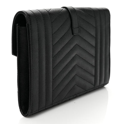 Saint Laurent Grain De Poudre Textured Mixed Matelasse Triquilt Monogram Clutch Black 4 of 8