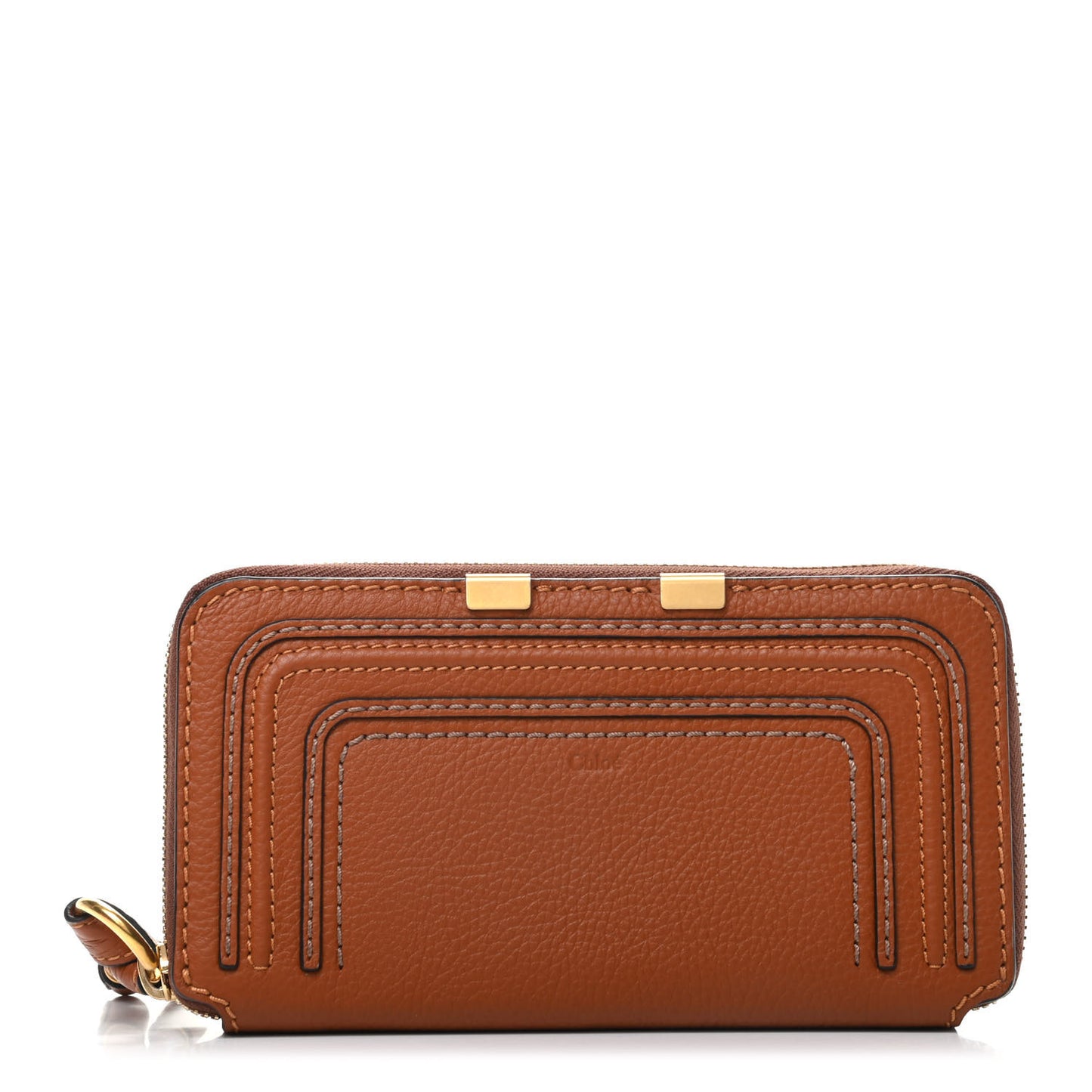 Grained Calfskin Marcie Long Zip Around Wallet Tan