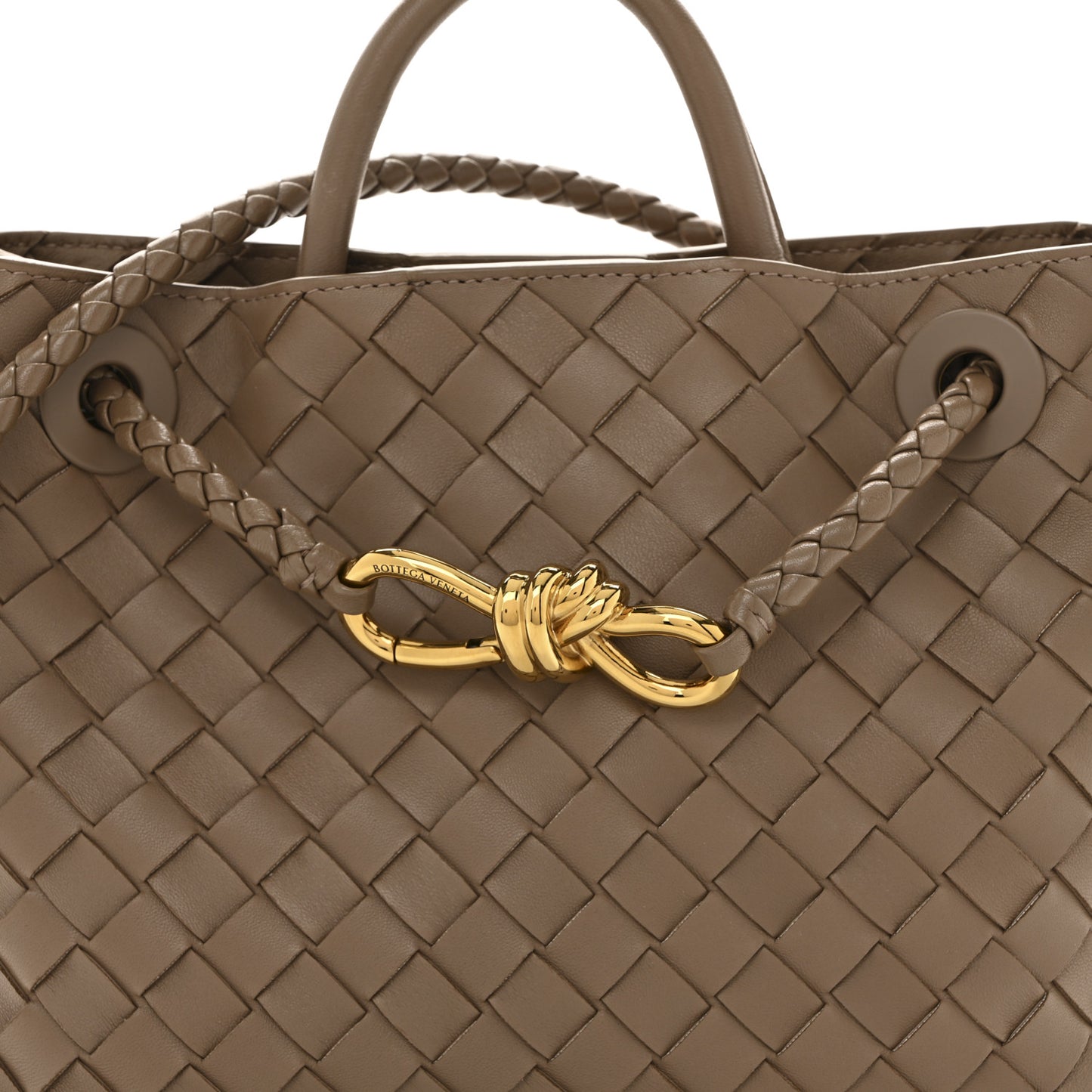 Nappa Intrecciato Small Andiamo Shoulder Bag Taupe Grey