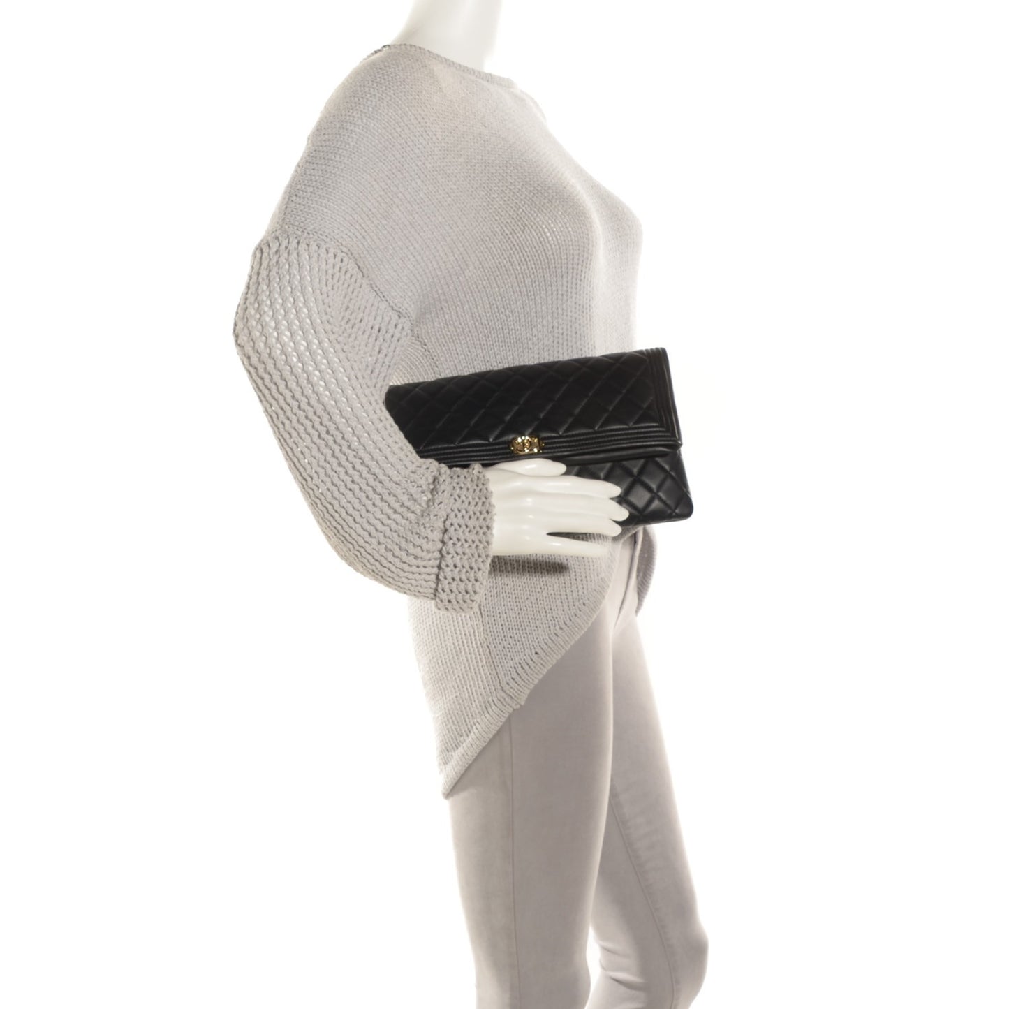 Lambskin Quilted Beauty CC Boy Clutch Black