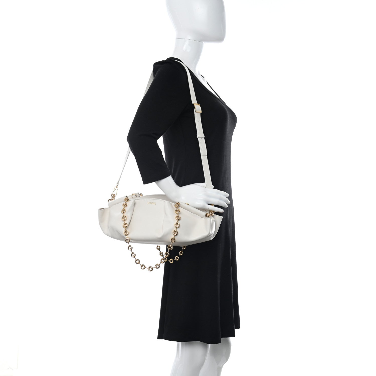 Loewe Shiny Nappa Calfskin Small Paseo Bag With Chain Soft White 2 of 9