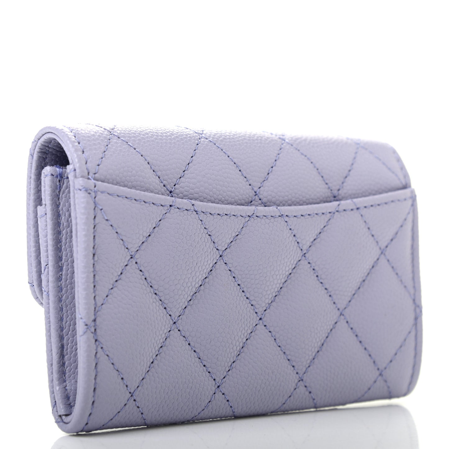Caviar Quilted Flap Card Holder Wallet Light Purple