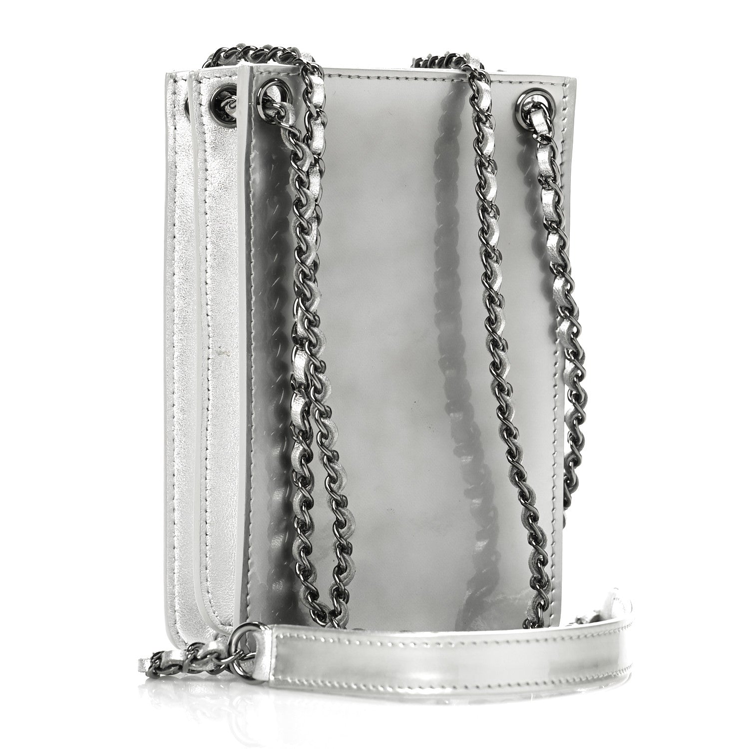 Chanel Metallic Patent Crossbody CC Phone Holder Silver 3 of 12