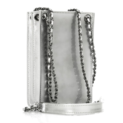 Chanel Metallic Patent Crossbody CC Phone Holder Silver 3 of 12