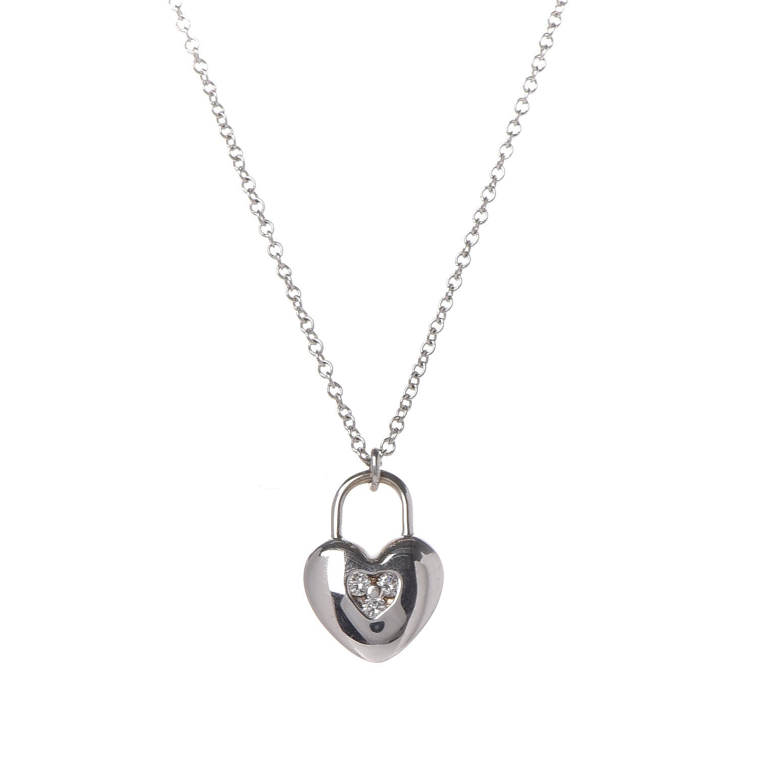 Tiffany 18K White Gold Diamond Mini Heart Lock Pendant Necklace 4 of 7