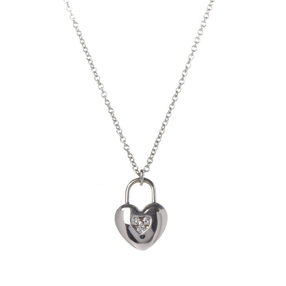Tiffany 18K White Gold Diamond Mini Heart Lock Pendant Necklace 4 of 7