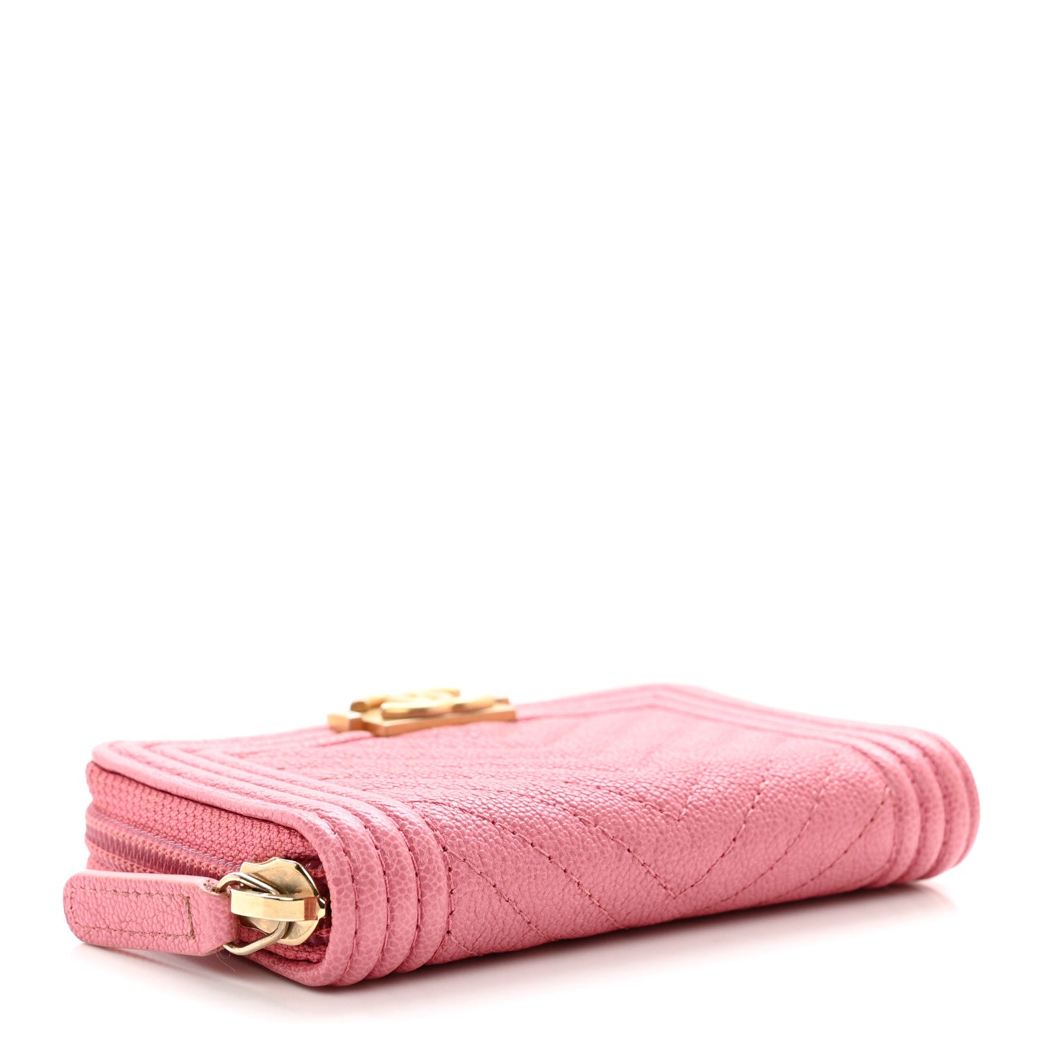 Chanel Caviar Chevron Quilted Boy Zip Around Coin Purse Wallet Pink 4 of 7