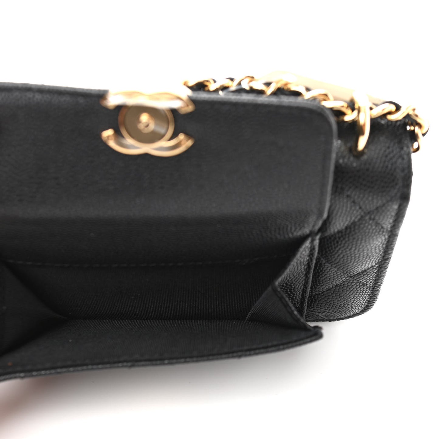 Caviar Quilted Pocket Twins Clutch With Chain Black
