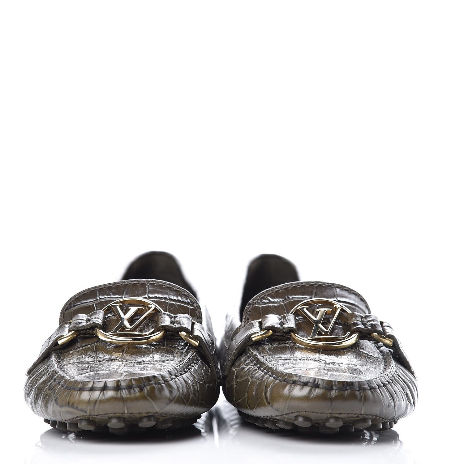 Louis Vuitton Calfskin Crocodile Embossed Dauphine Loafers 40 Green 3 of 7