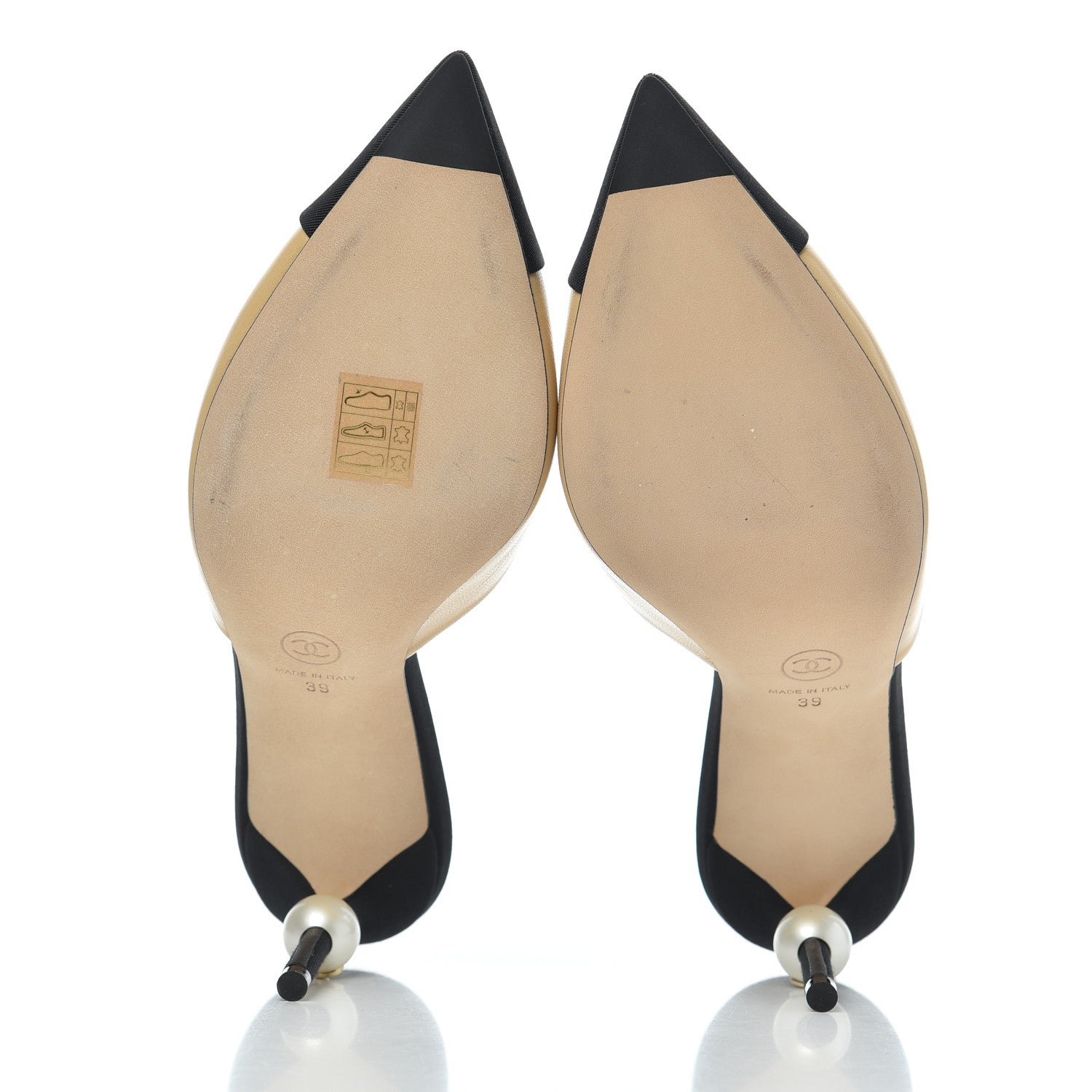 Chanel Goatskin Grosgrain Cap Toe Pearl Mule 39 Beige Black 5 of 16