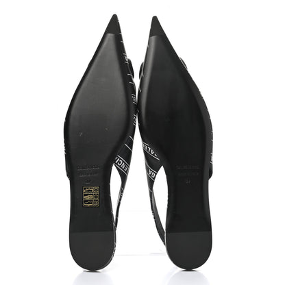 Balenciaga Calfskin Diagonal Allover Logo Print BB Knife Pointy Toe Slingback Flats 37 Black White 5 of 9