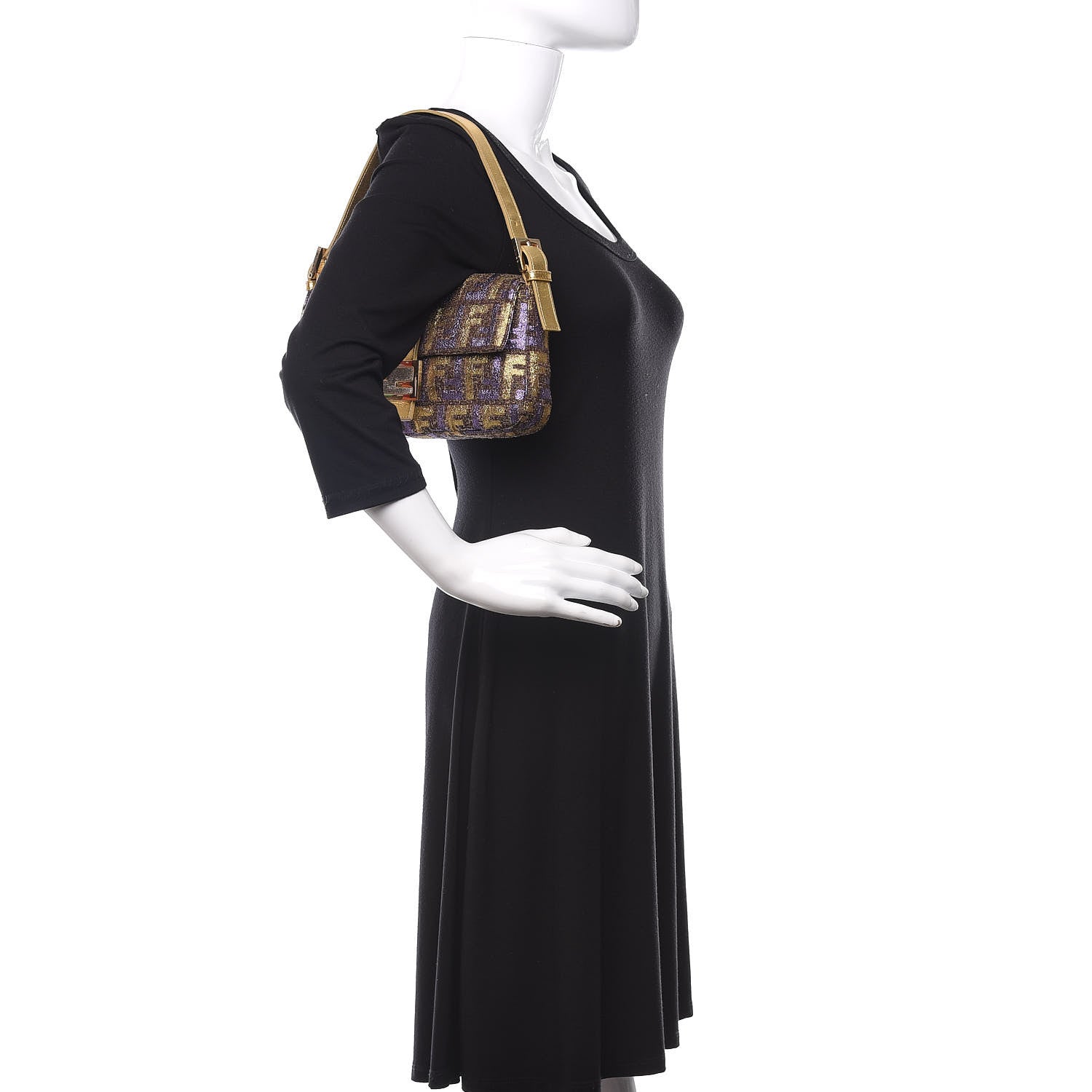 Fendi Metallic Lurex Zucca Baguette Gold Multicolor 2 of 11