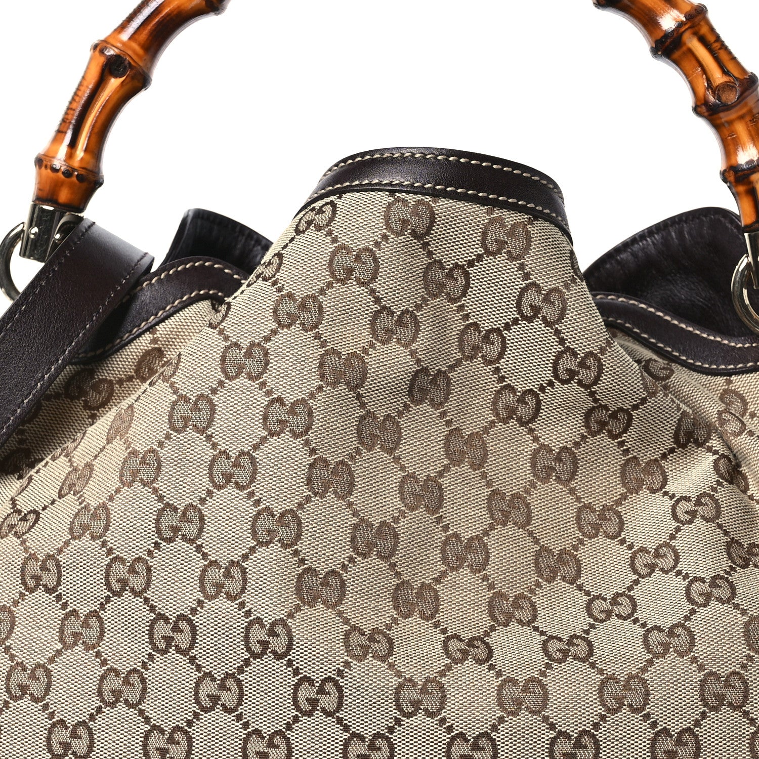 Gucci Monogram Medium Peggy Bamboo Top Handle Bag Dark Brown 8 of 10