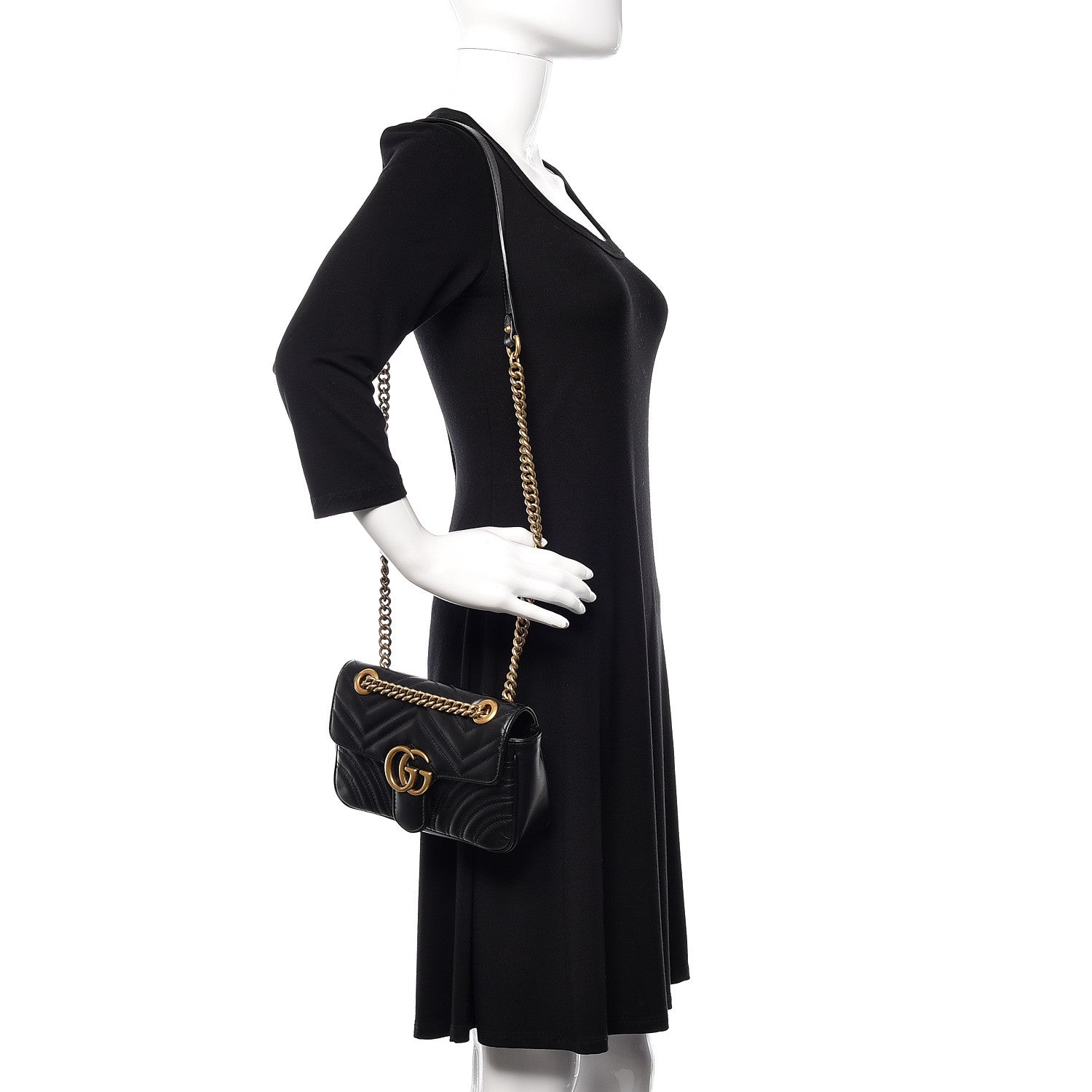 Gucci Calfskin Matelasse Mini GG Marmont Shoulder Bag Black 2 of 11