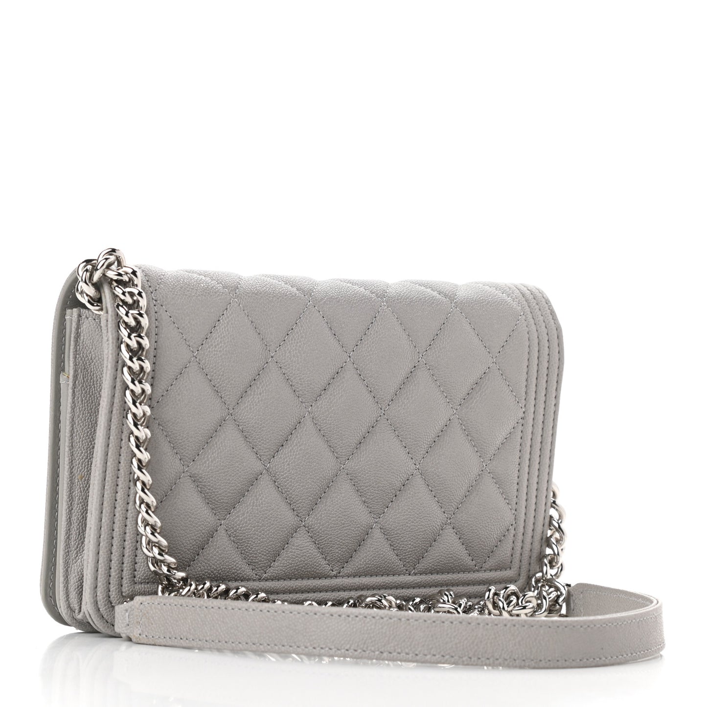 Caviar Quilted Boy Wallet On Chain WOC Grey