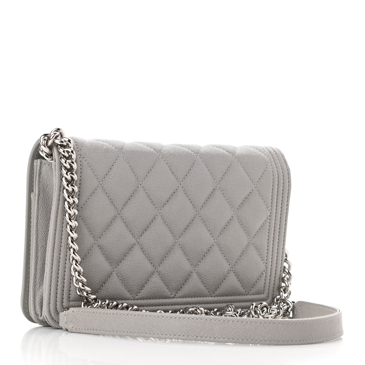 Chanel Caviar Quilted Boy Wallet On Chain WOC Grey 3 of 10
