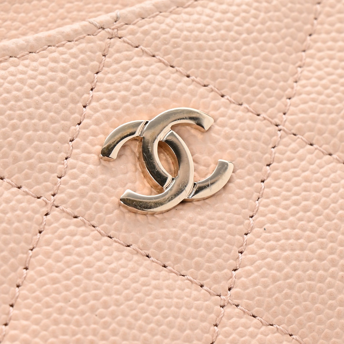 Caviar Quilted Card Holder Light Beige