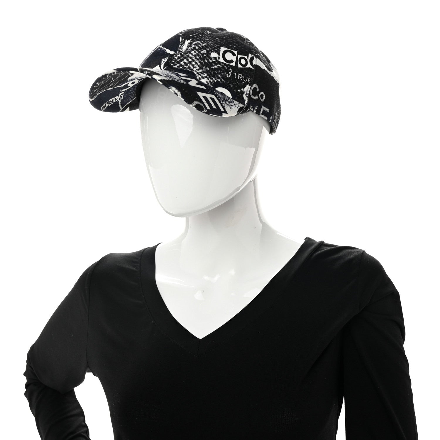Chanel Cotton Coco Print Cap Hat Navy Black White 2 of 9
