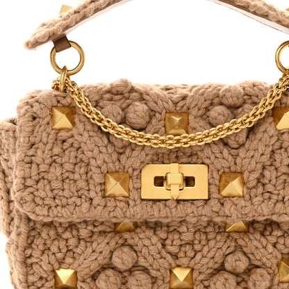 Valentino Garavani Cashmere Medium Roman Stud Shoulder Bag Brown 7 of 9