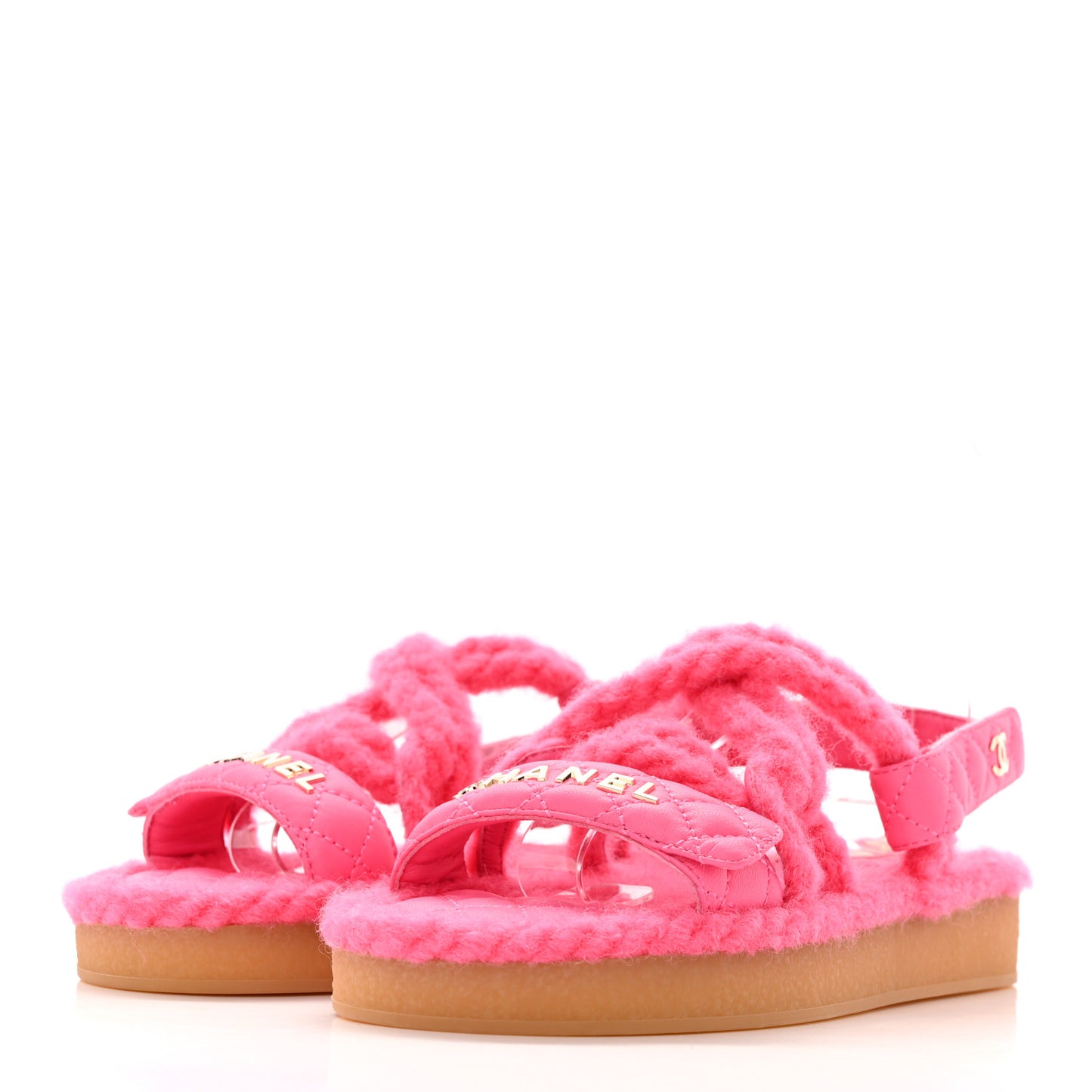 Cord Lambskin Quilted Logo Sandals 35 Pink
