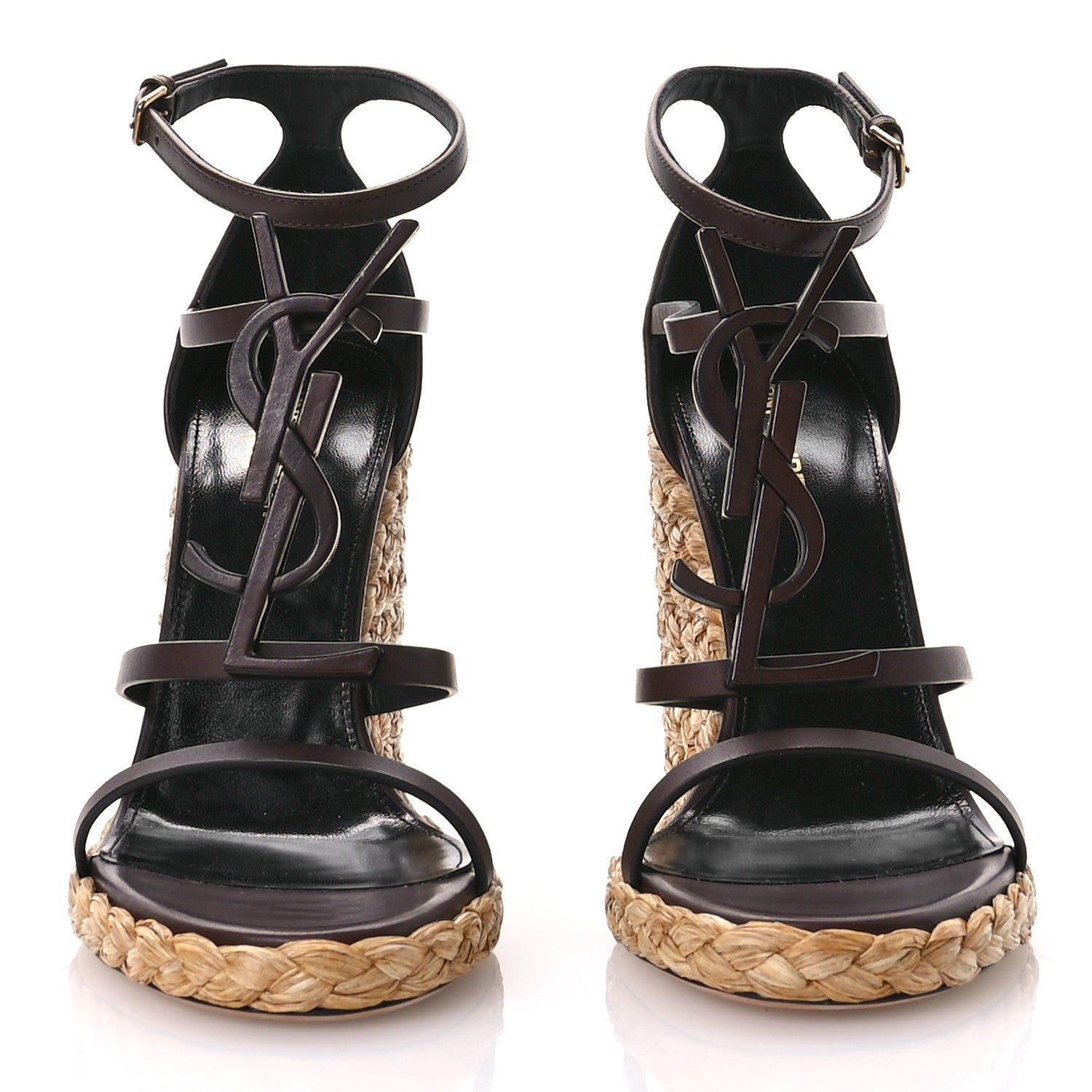 Saint Laurent Calfskin Cassandra 105 Espadrille Wedges 39 Chocolate 3 of 9